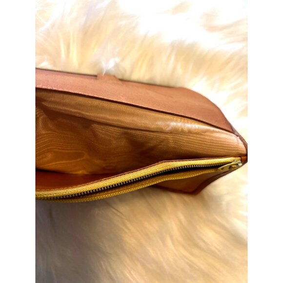 Vtg Antique Pigskin Leather Wallet With Gold-Tone Frame & Crown Detail Clutch - Picture 7 of 12